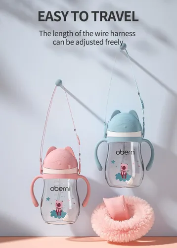 Miniatura 2 de Oberni Vasos para beber a prueba de fugas, botella de agua de doble sellado sin derrames, con popote pesado y mango antideslizante para niños de 1 a