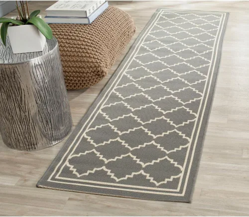 Miniatura 17 de SAFAVIEH Alfombra lavable para exteriores, colección Courtyard de 2.3 x 6.7 pies, color negro y crema, no desprende pelusa y de fácil limpieza