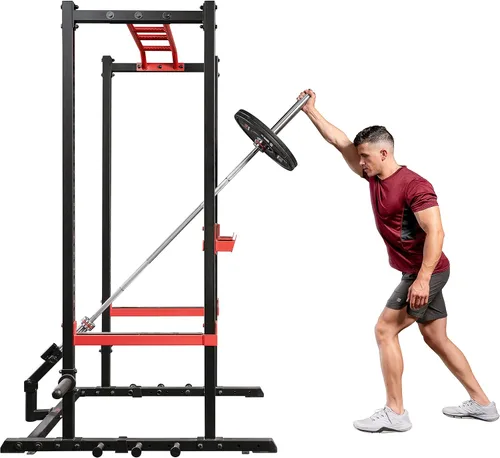 Miniatura 8 de Sunny Health & Fitness Power Cage Squat Rack Upgrade Attachments, Dip Bar, Plate Bar Holder, Belt Squat, J Hook, Lat, Adapter, U Ring, Pull Up Bar