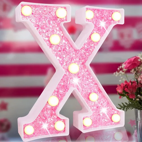 Miniatura 12 de Letras rosas iluminadas, letras del alfabeto con purpurina, letras LED de marquesina, que funcionan con pilas, para iluminar por la noche