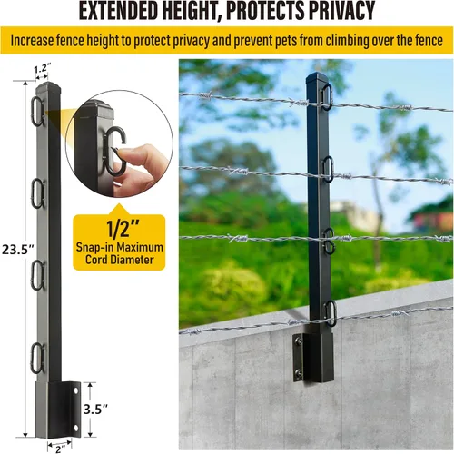Miniatura 3 de Extensor de poste de valla, alambre de púas de 23.5 pulgadas, brazo extendido, para cercas exteriores para aumentar la altura, proteger