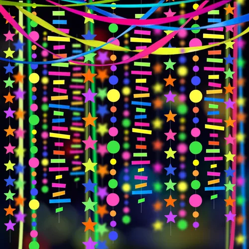 Miniatura 11 de Serpentinas y guirnaldas de neón de papel UV de 123 pies - Decoraciones de luz negra en forma de diamante, recuerdos y suministros para fiestas