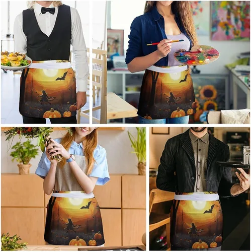 Miniatura 5 de Server Aprons with 3 Pockets Waist Apron Waterproof Half Apron Short Cooking Aprons Bib