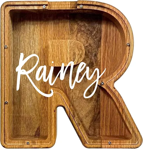 Miniatura 11 de Alcancía de madera grande personalizada, 7.5 pulgadas, con ventana acrílica fácil de abrir, caja de ahorro de dinero inicial para niños y niñas