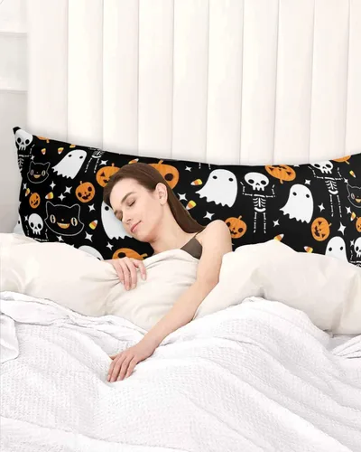 Miniatura 3 de Funda de almohada negra para Halloween, funda de almohada suave para cama, funda de almohada decorativa de lujo para sofá largo lumbar con cierre