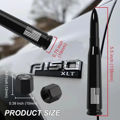 Miniatura 2 de Antena de bala de 50 calibre con bandera americana para Ford F150 F250 F350 Super Duty Ford Raptor Bronco Camión - Antirrobo, GM Chevy Silverado