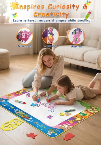 Miniatura 6 de Juguete para niños pequeños Wedopro: tapete de garabatos de agua de 40 x 30 pulgadas, sin desorden, para colorear y dibujar, con secado instantáneo