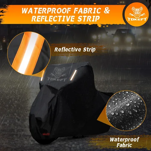 Miniatura 4 de Cubierta para motocicleta negra, tela Oxford 210D todo clima, protección contra el agua y el sol, cubierta para vehículo de 86 pulgadas para Harley