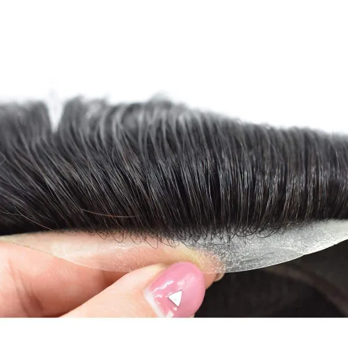 Miniatura 4 de Toupee de cabello humano para hombre, encaje suizo de piel fina alrededor del sistema de reemplazo del cabello, sistema de cabello, línea capilar