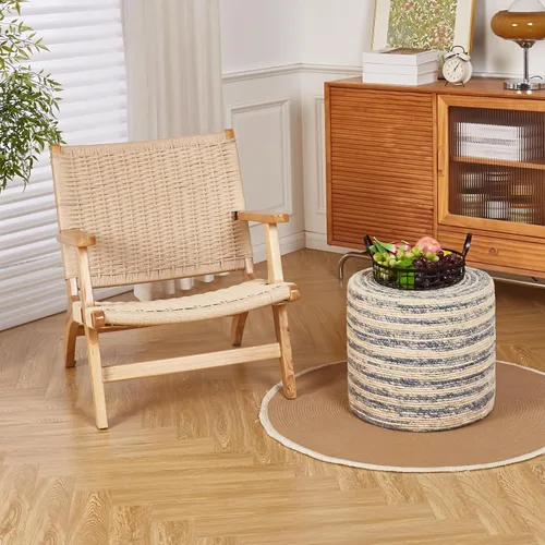 Miniatura 4 de Wimarsbon Puf otomano de 18 pulgadas, puf trenzado natural, puf rústico de tejido a mano, taburete reposapiés bohemio para dormitorio, mesa