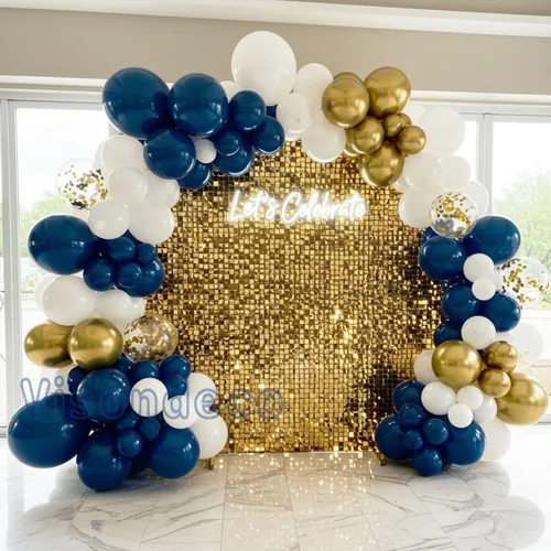 Miniatura 2 de Kit de guirnalda de globos azul marino, 102 globos azules y blancos con globos dorados y de papel de aluminio, arco de decoración de fiesta