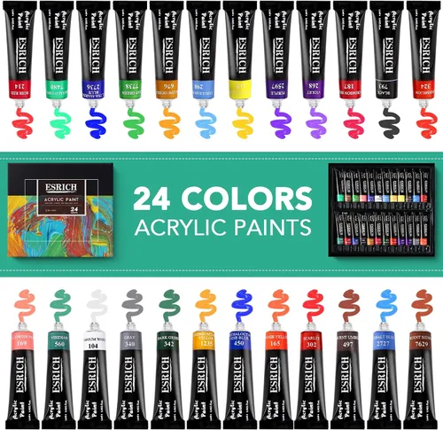 Miniatura 3 de ESRICH Juego de 40 piezas de pintura acrílica, kit de suministros de pintura artística con 24 pinturas, 2 paneles de lienzo, 10 pinceles, caballete