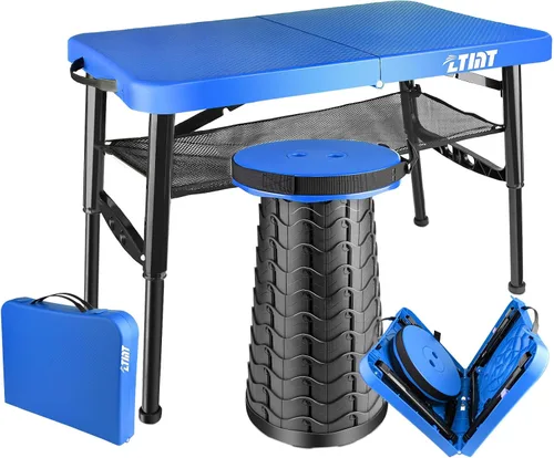 Miniatura 9 de Mesa plegable pequeña y taburete, portátil, altura ajustable, mesa de camping y picnic, 4 pies, ligera Verde