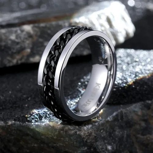 Miniatura 15 de King Will - Anillo antiestrés de acero inoxidable 316L para hombres y mujeres, con cadena decorativa giratoria, 8 mm de ancho, anillo de boda
