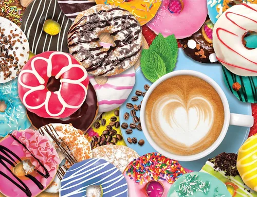 Springbok 's - Rompecabezas de 500 piezas Donuts N' Coffee - Hecho en Estados Unidos