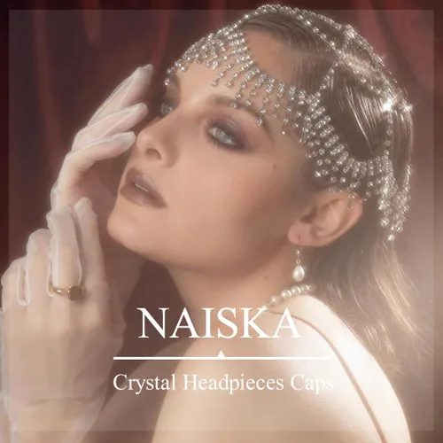 Miniatura 7 de NAISKA Diadema de malla con diamantes de imitación de los años 20, con borla plateada, cadena de cabeza de cristal, tocados de novia, vintage