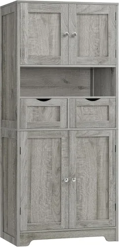 Miniatura 12 de Iwell Armario de almacenamiento de 57.8 pulgadas de alto con 2 cajones y 2 estantes ajustables, armario de cocina con 4 puertas, armario alto