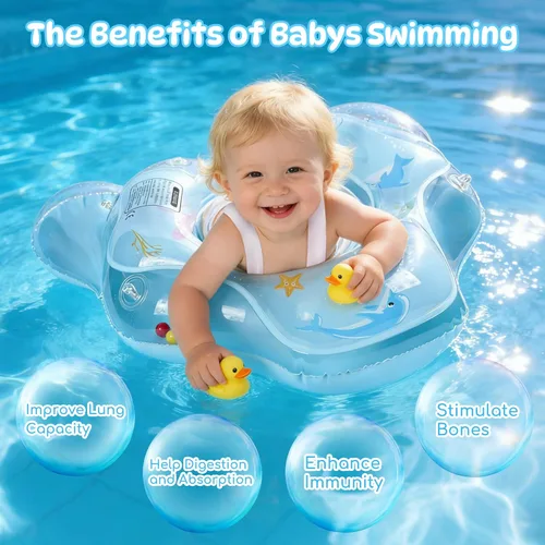 Miniatura 9 de Flotador de piscina para bebé con toldo de protección solar UPF50+, flotador inflable para bebé con asiento de seguridad ajustable para niños de 6 a