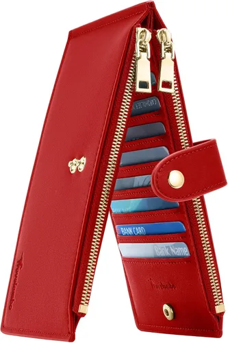 Miniatura 14 de Travelambo Billeteras de cuero para mujer, delgada, con bloqueo RFID, billetera plegable para tarjetas de crédito, Marrón beige