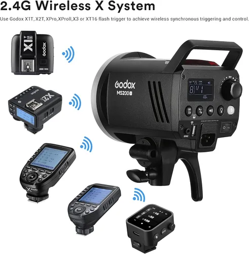 Miniatura 5 de Godox MS200V MS200-V - Luz estroboscópica de estudio, 200W 110V 2.4G Flash de fotografía compacta, lámpara de modelado LED de 10W, monolight