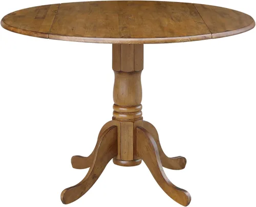 Miniatura 25 de IC International Concepts, mesa de comedor redonda de 42" con pedestal y dos alas plegables, madera maciza, Parawood resistente, color blanco