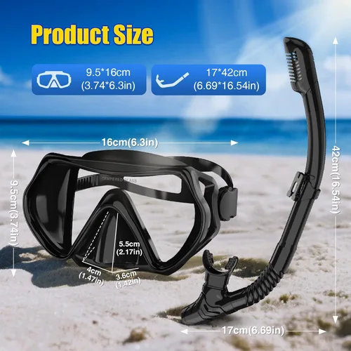 Miniatura 5 de Dry Snorkel Set,Panoramic Wide View Anti-Fog Scuba Diving Mask,Professional Snorkeling Gear for Adults Negro completo