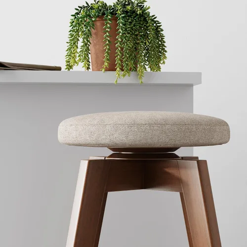 Miniatura 6 de Nathan James Amalia Taburete de bar de altura de encimera de cocina sin espalda, madera maciza con asiento giratorio de 360 grados, café Marrón