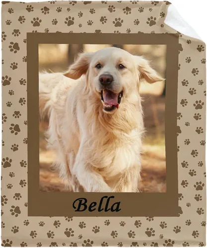 Miniatura 11 de Manta Personalizada de Huellas de Perro con Foto y Nombre para Amantes de Mascotas, Manta Suave de Franela de Vellón Regalo para Amantes de Perros