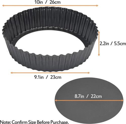 Miniatura 3 de Paquete de 2 sartenes antiadherentes, sartén para quiche, molde de acero al carbono con fondo suelto extraíble (10 pulgadas)