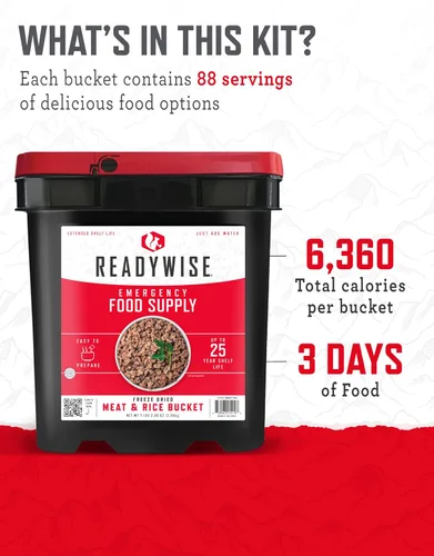 Miniatura 4 de ReadyWise Suministro de Alimentos de Emergencia - Cubo de 88 Porciones de Carne y Arroz, Comidas de Proteínas Liofilizadas, Esenciales para Acampar