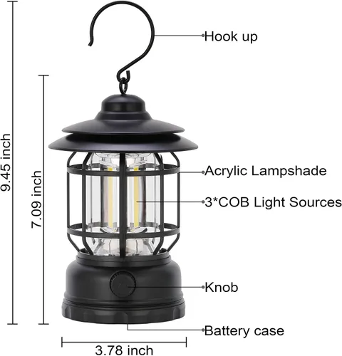Miniatura 3 de Faroles LED para campamento, estilo vintage, color negro, paquete de 2 Recargable, portátil, atenuación continua, impermeable IP44, luz colgante
