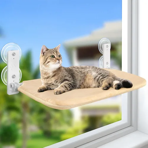 Miniatura 10 de Sunhoo Hamaca para ventana de gato, percha inalámbrica, alféizar de ventana, asiento plegable, estable, con ventosa mejorada, fácil montaje, estante
