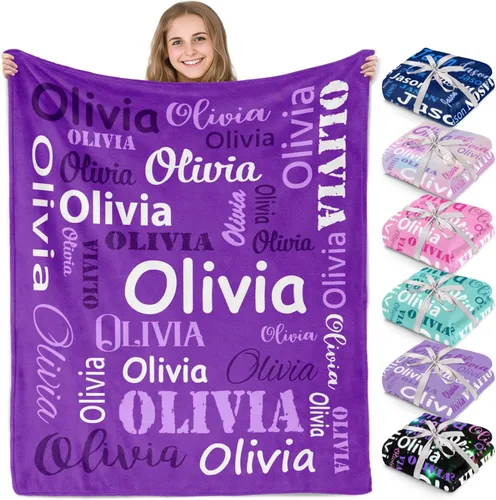 Miniatura 18 de Gudina Mantas y mantas personalizadas con nombre personalizado con nombre, manta de franela personalizada, regalos para niños, niñas, niños y bebés