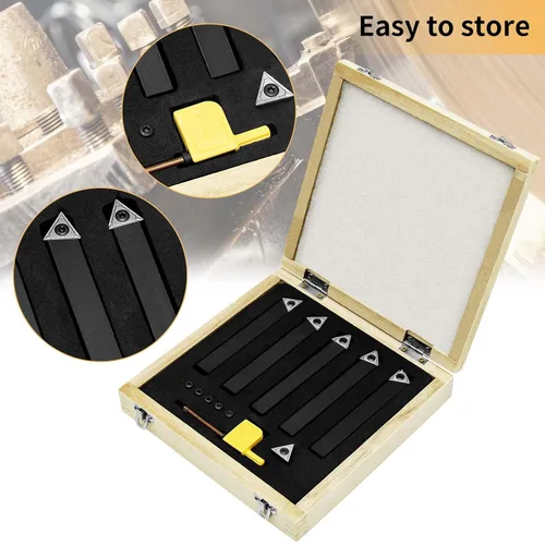 Miniatura 8 de Juego de soporte de insertos de torneado de carburo indexable de 1/2 "para tornos de mecanizado, juego de 5 piezas de herramientas de torno de metal