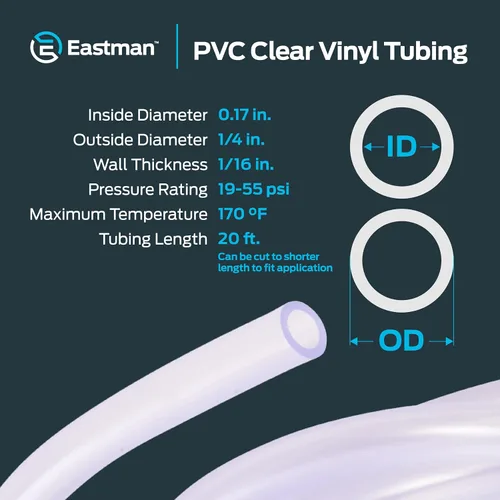 Miniatura 4 de EZ-FLO - Tubo de vinilo transparente de PVC de 0.17 pulgada de diámetro interior (1/4 pulgada de diámetro exterior), 20 pies de longitud, 98560