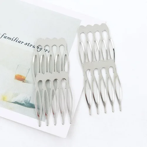 Miniatura 7 de Cinaci 30 peines laterales pequeños de metal plateado para manualidades, 5 dientes, para boda, velo de novia, tocados, pinzas para el cabello
