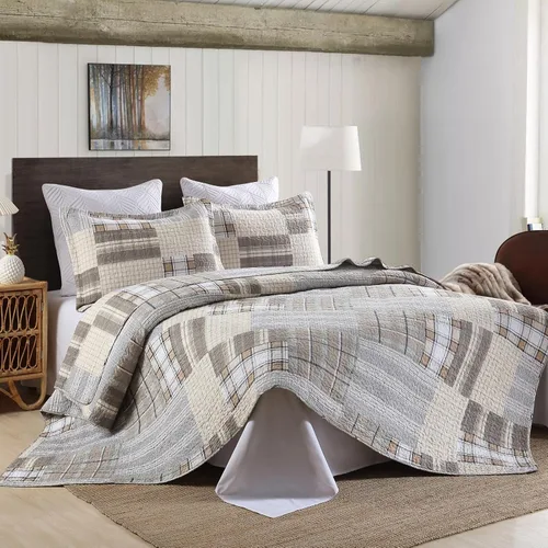 Miniatura 2 de KALOOLA Colchas de estilo granja tamaño Queen, 100% algodón, colcha acolchada ligera con 2 fundas de almohada, juego de ropa de cama estampada