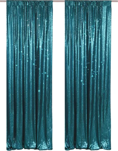 Miniatura 43 de PartyDelight Cortinas de fondo de lentejuelas color azul bebé, 2 paneles de 2 x 8 pies, alta densidad de 0.118 in, fondo de lentejuelas brillantes