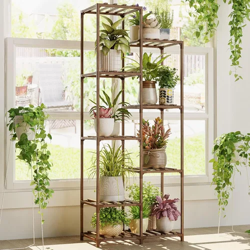 Miniatura 10 de Bamworld Soporte para plantas para interiores y exteriores, estante grande de metal de 11 niveles para plantas, soportes de flores de varios Negro