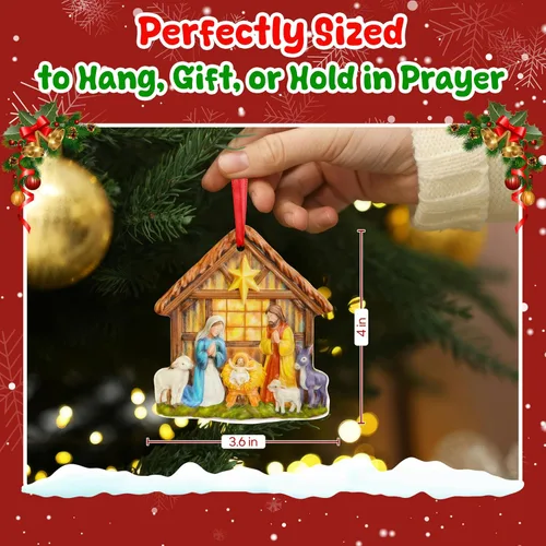Miniatura 4 de TEEZWONDER Regalos navideños cristianos para mujeres y hombres - O Holy Night Adornos navideños de natividad en porcelana 3D 2025 - Regalos