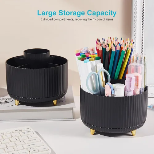 Miniatura 3 de Organizador de escritorio para lápices y bolígrafos, 5 ranuras, rotación de 360 grados, organizadores de escritorio para lápices y bolígrafos
