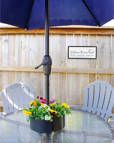 Miniatura 4 de AuldHome Design Maceta de sombrilla para mesa de patio con agujero para sombrilla (negro), macetas esmaltadas de medio círculo