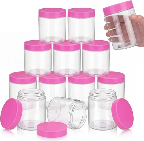 Miniatura 20 de SATINIOR Paquete de 12 frascos de plástico con tapas, frascos redondos para cosméticos de viaje, para artículos de tocador, loción, crema