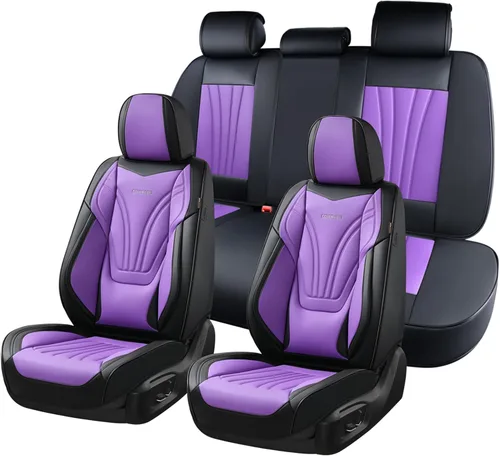 Miniatura 24 de Coverado Fundas para Asientos de Coche, Protector de Asiento con Soporte Lumbar y Reposacabezas Removible, Cojín de Asiento de Piel Transpirable