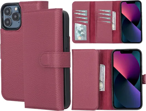Miniatura 10 de Bayelon Funda compatible con iPhone 13 Pro, billetera de cuero triple de grano completo [2 en 1], funda magnética desmontable con ranuras