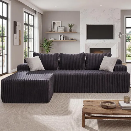 Miniatura 24 de Seccional modular: asiento de nube en forma de L con espuma viscoelástica, muebles de sala de estar convertibles de 3 asientos, diván de gran Negro
