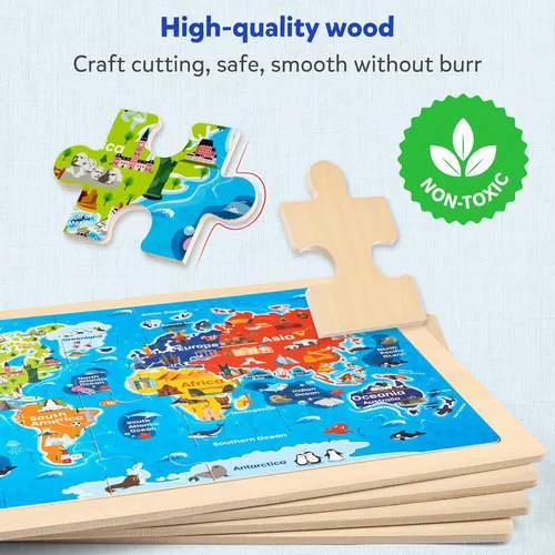 Miniatura 4 de SYNARRY Rompecabezas de madera grandes del sistema solar de la Tierra del mundo de los Estados Unidos para niños, caja de regalo