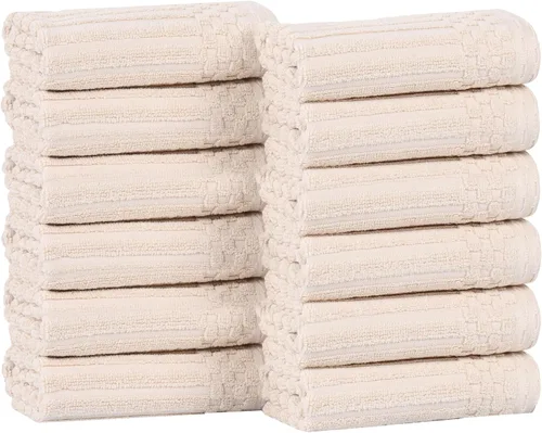 Miniatura 158 de Superior Juego de 6 toallas de algodón sólido y acanalado, toallas de cara de 13 x 13 pulgadas, toallas de mano de 16 x 28 pulgadas, toallas de baño