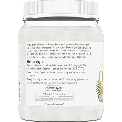 Miniatura 8 de Viva Naturals Aceite de coco orgánico, 54 onzas líquidas, sin refinar, aceite de coco virgen extra prensado en frío, orgánico USDA y sin OMG, aceite
