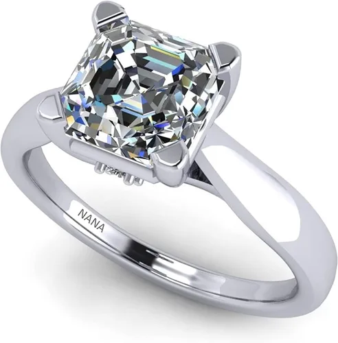 NANA Jewels Anillo de compromiso Lucita solitario de 1.50-3.00 quilates corte Asscher de plata de ley con circonita pura brillante